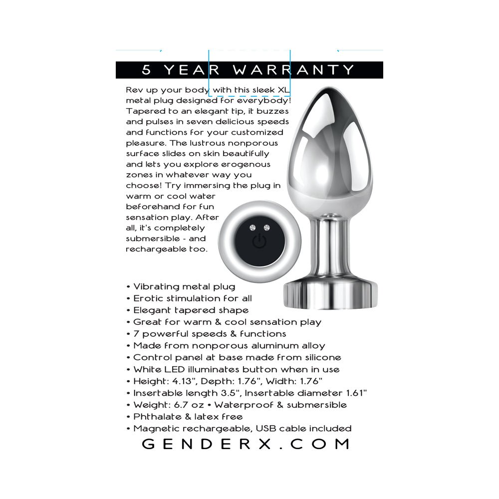 Gender X Rockin'' Metal Plug XL Rechargeable Vibrating Anal Plug Aluminum Silver - Image 8