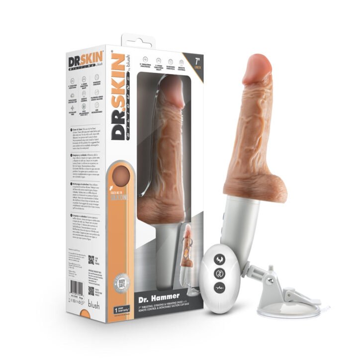 Dr. Skin Silicone Dr. Hammer 7 in. Thrusting, Gyrating & Vibrating Dildo Beige
