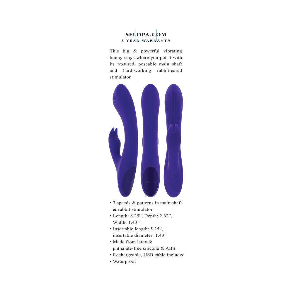 Selopa Poseable Bunny Rechargeable Dual Stimulator Silicone Purple - Image 8