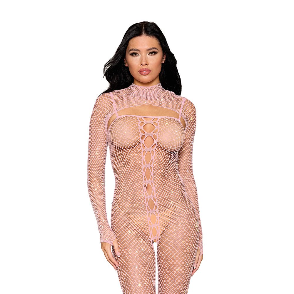 Dreamgirl Fishnet Bodystocking and Shrug Rose Quartz O/S - Image 2