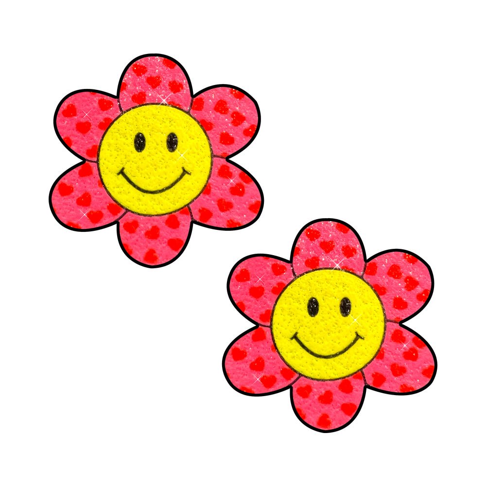 Neva Nude Freaking Awesome Smiley Flower Power Glitter Nipple Pasties
