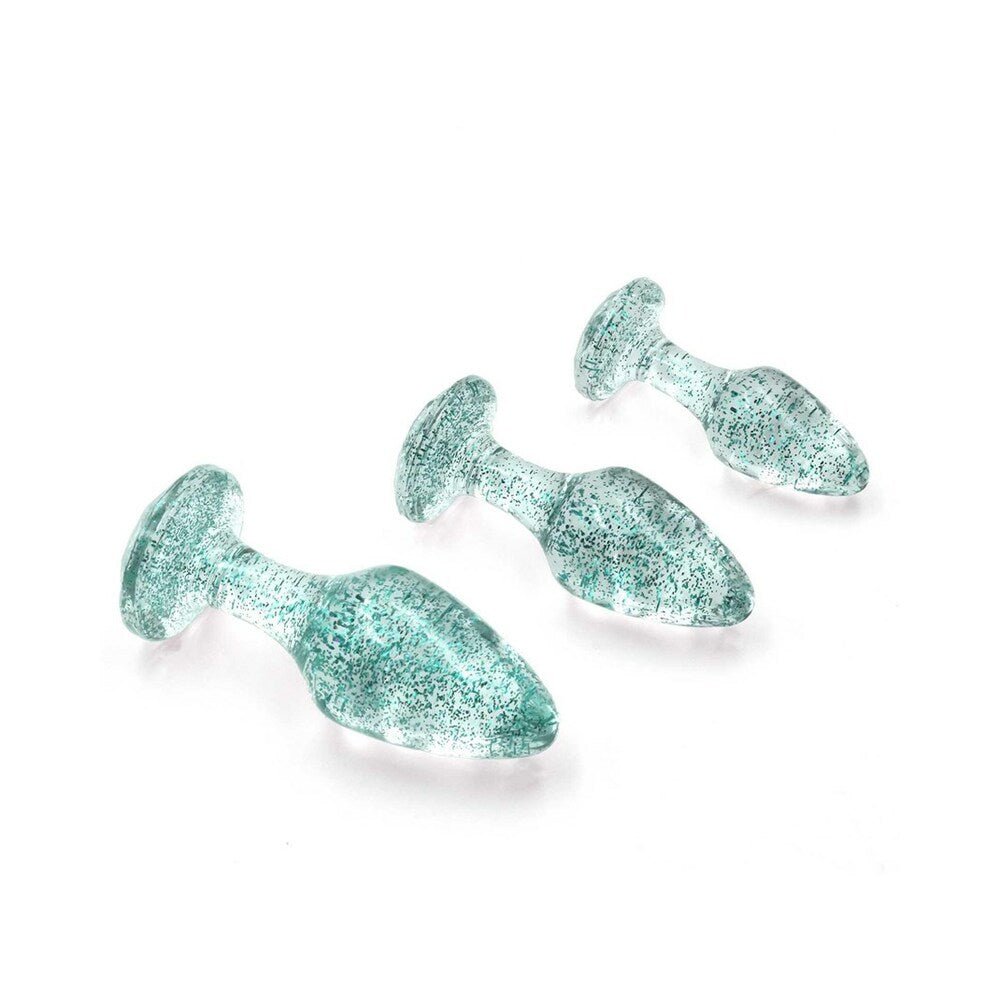 Adam & Eve Glitter Gem Butt Plug Set Blue - Image 3