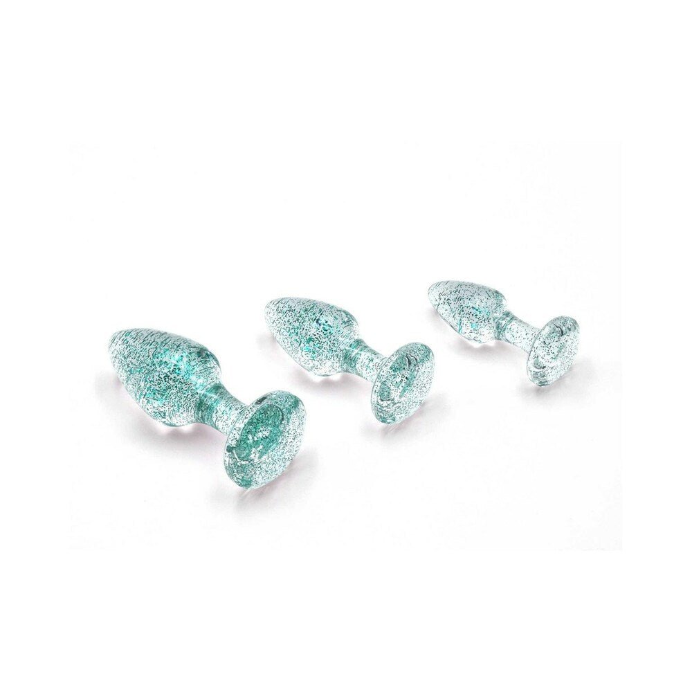 Adam & Eve Glitter Gem Butt Plug Set Blue - Image 4
