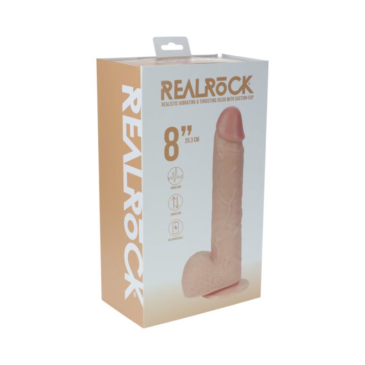 RealRock 8 in. Vibrating and Thrusting Cock with Balls Regular Straight Beige
