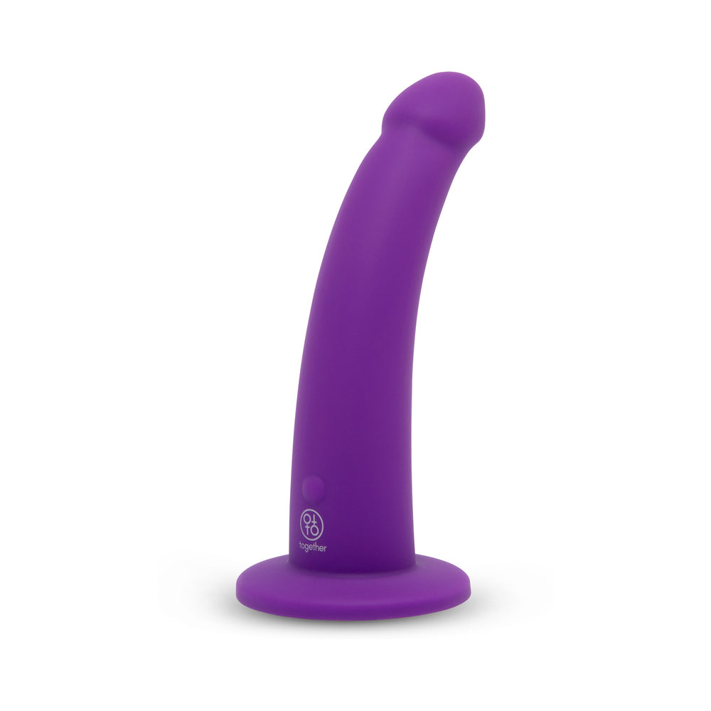 Together Tilt 7 in. Vibrating Silicone Dildo & Harness Set Purple - Image 3