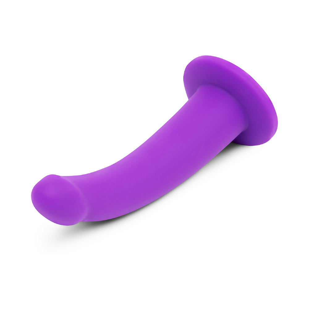 Together Tilt 7 in. Vibrating Silicone Dildo & Harness Set Purple - Image 7
