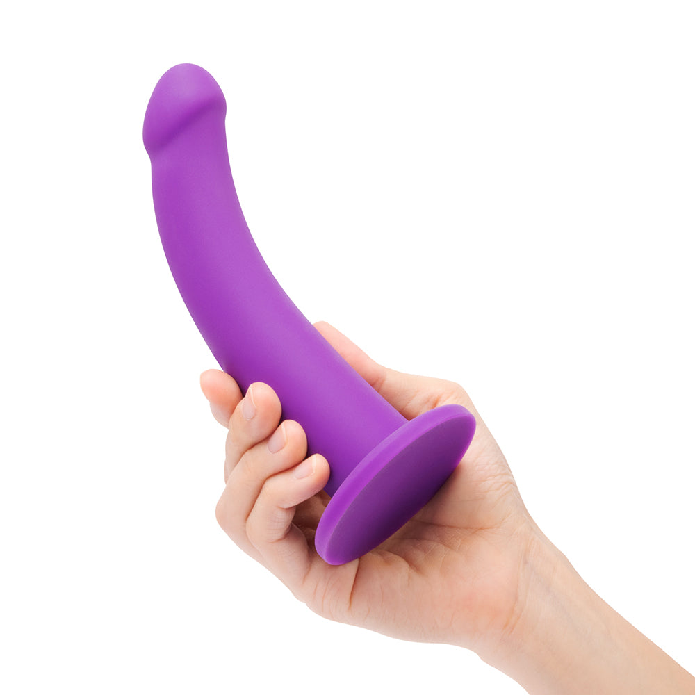 Together Tilt 7 in. Vibrating Silicone Dildo & Harness Set Purple - Image 9
