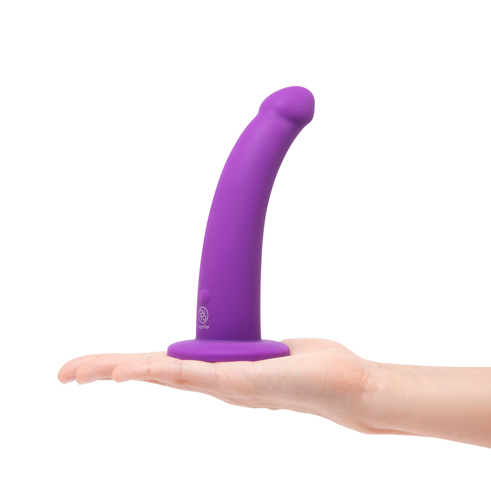 Together Tilt 7 in. Vibrating Silicone Dildo & Harness Set Purple - Image 10