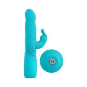 Alternative view of Evolved Bunny Hop Rechargeable Silicone Thrusting Rabbit Vibrator Teal