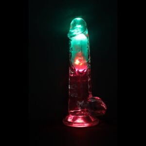 RealRock Wireless Rechargeable Remote Control LED Vibrating 8 in. Dildo with Balls Clear - Image 6