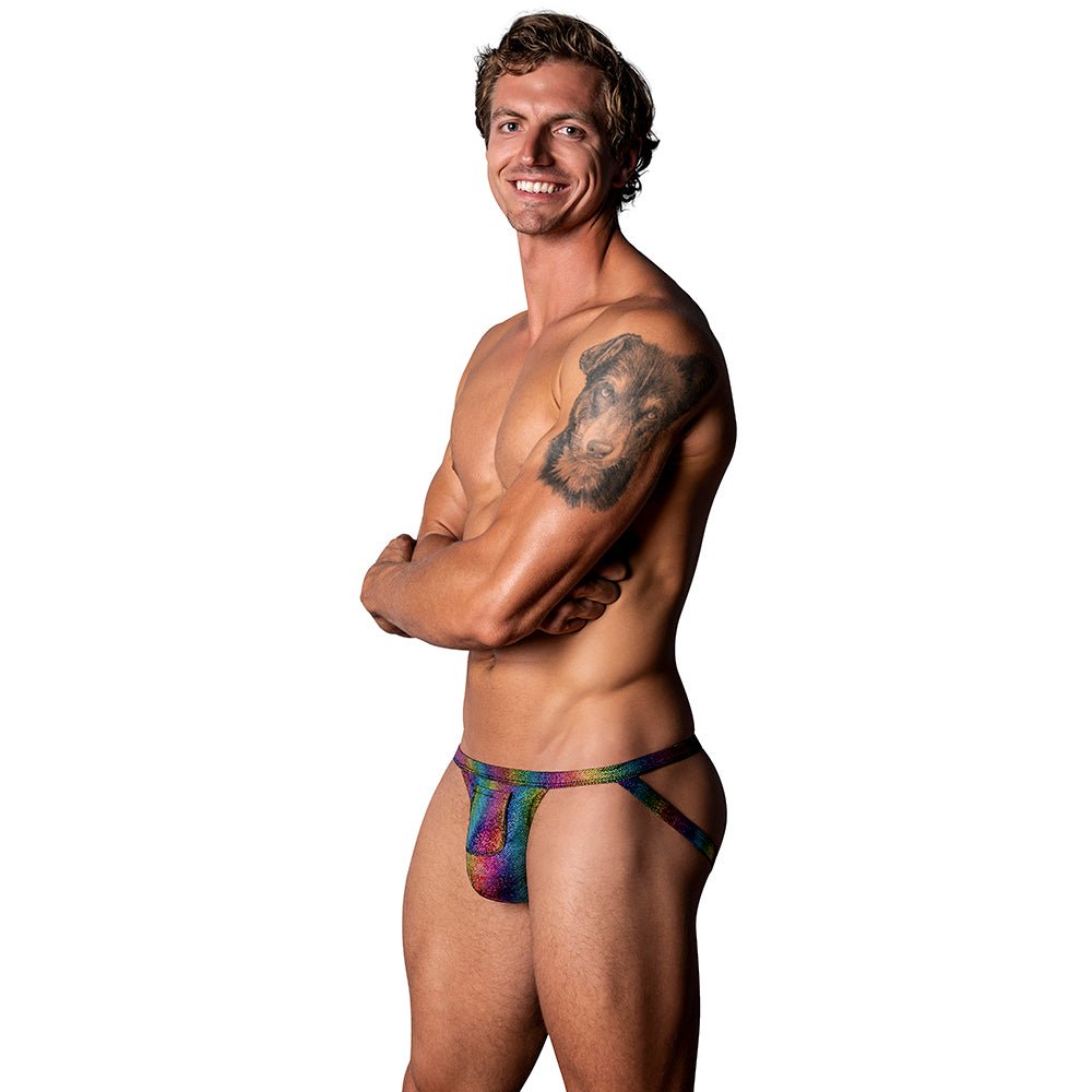 Male Power The Matchmaker Jock with Front Condom Pouch Rainbow S/M