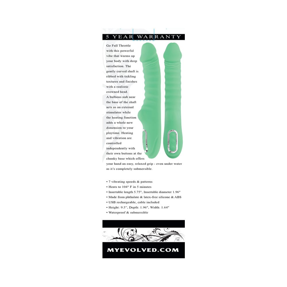 Evolved Full Throttle Rechargeable Warming Vibrator Silicone Mint Green - Image 9