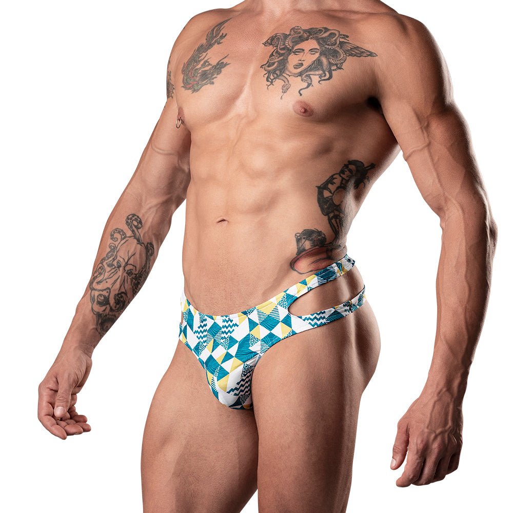 Male Power Cut It Out! Cutout Thong Blue/White L/XL - Image 2