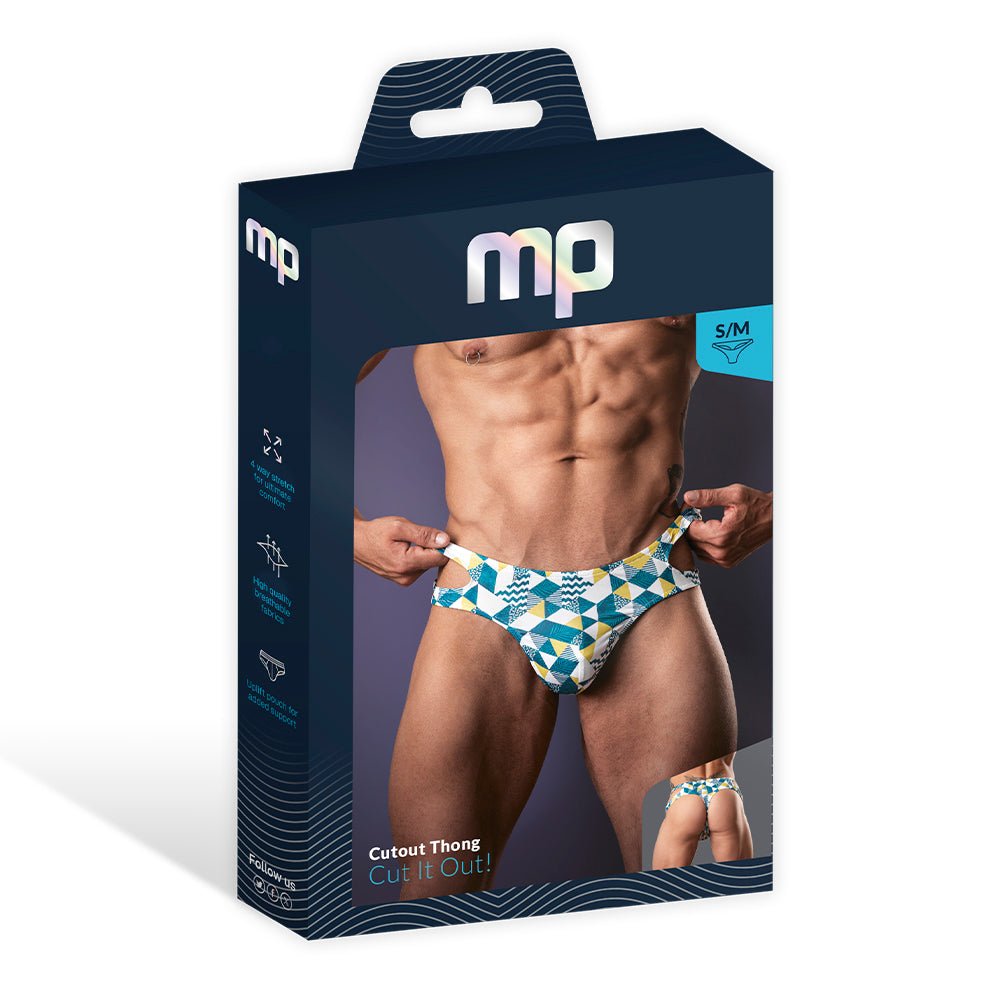 Male Power Cut It Out! Cutout Thong Blue/White L/XL - Image 6