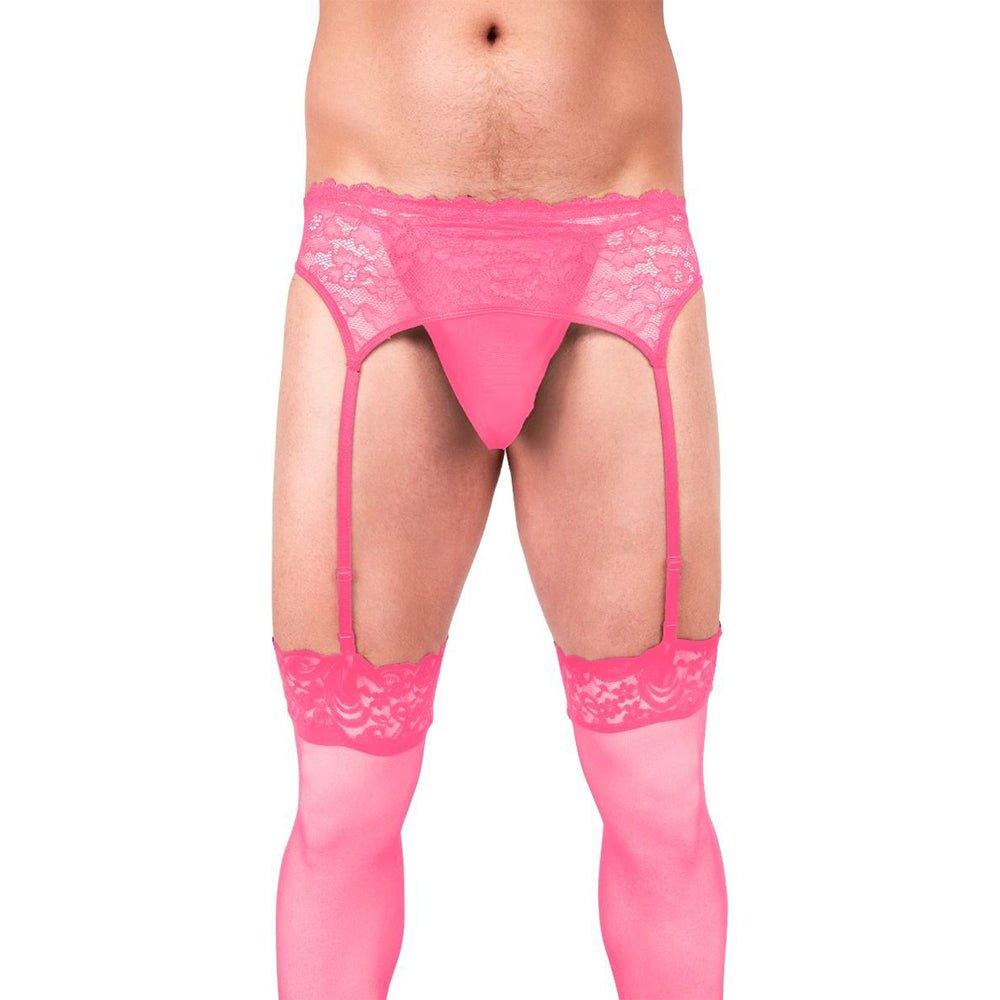 Prowler Lace Garter Set Pink L