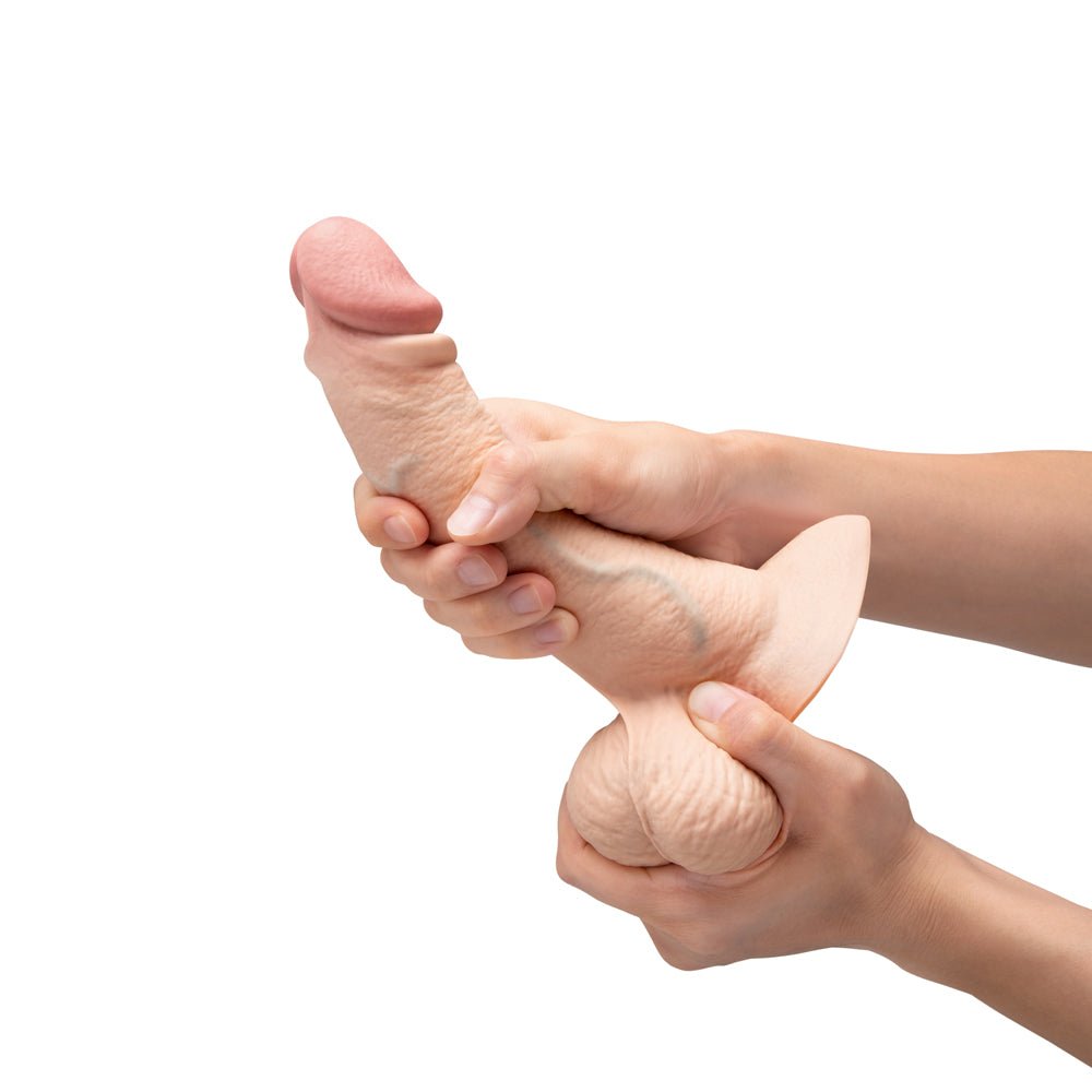 b-Vibe Slipskin Realistic Silicone Dildo 8 in. Curved Cream - Image 7