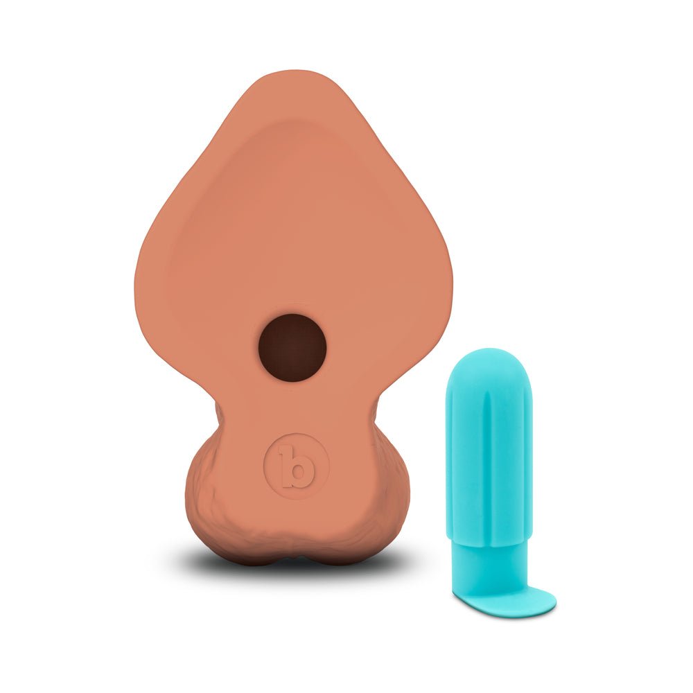 b-Vibe Slipskin Realistic Silicone Dildo 9 in. Curved Mocha - Image 5