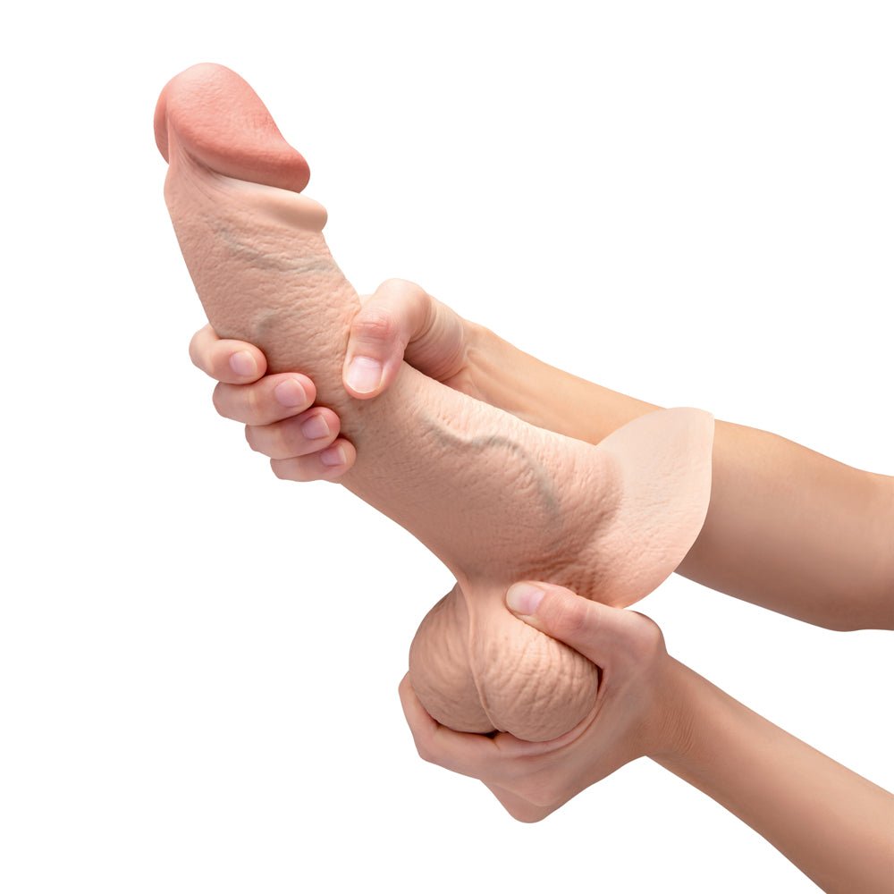 b-Vibe Slipskin Realistic Silicone Dildo 10 in. Curved Cream - Image 8