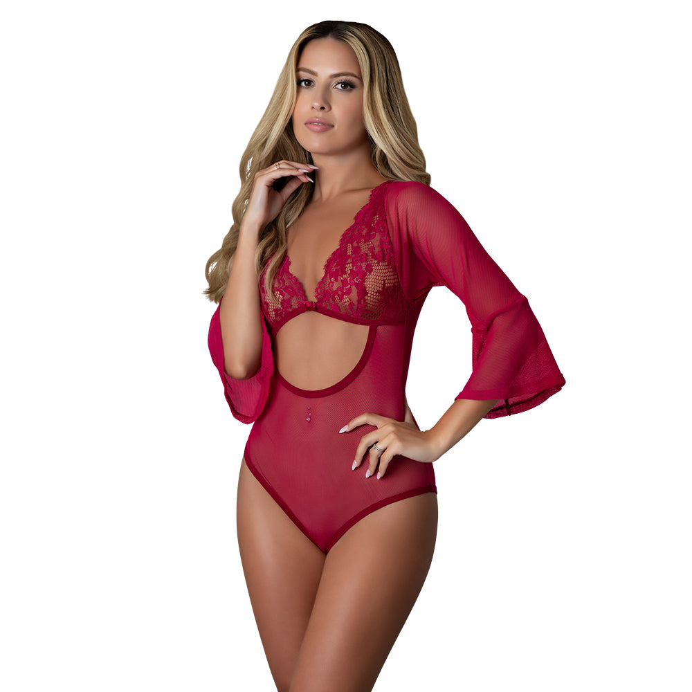Magic Silk Black Cherry 3/4 Sleeve Playsuit Cherry L/XL - Image 2
