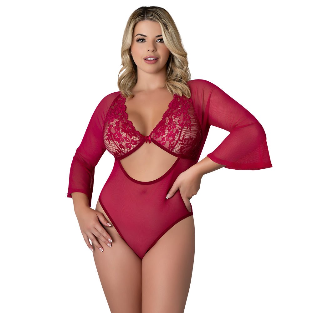Magic Silk Black Cherry 3/4 Sleeve Playsuit Cherry Queen Size - Image 2