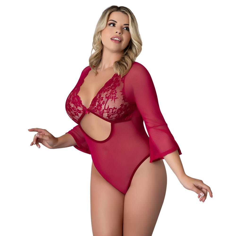 Magic Silk Black Cherry 3/4 Sleeve Playsuit Cherry Queen Size - Image 3