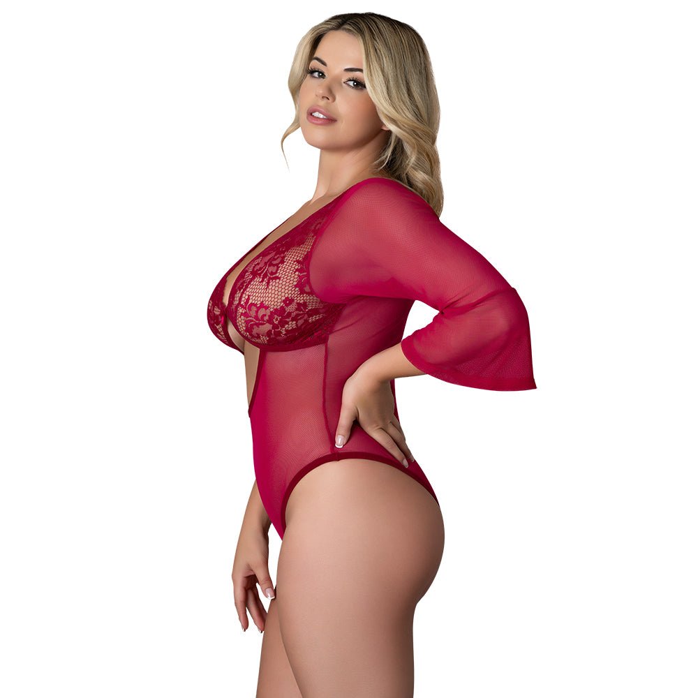 Magic Silk Black Cherry 3/4 Sleeve Playsuit Cherry Queen Size - Image 4