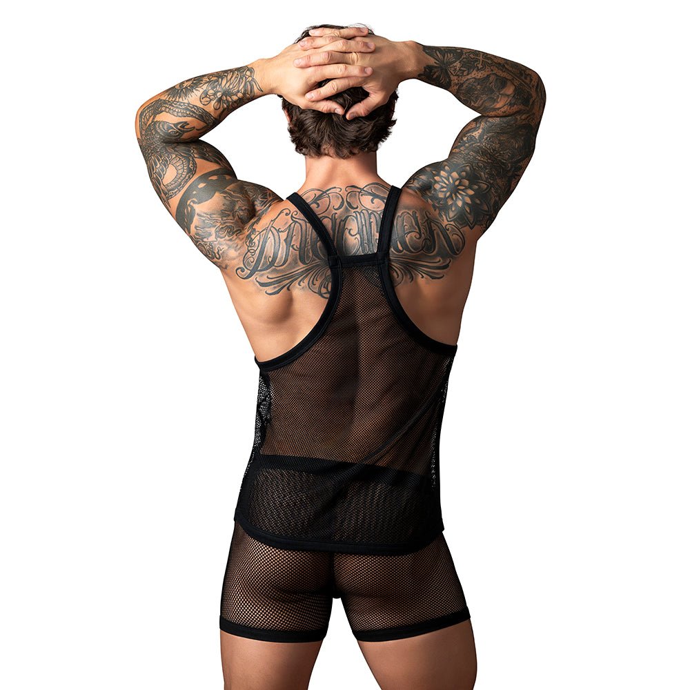 Male Power Fishnet 2.0 Tank Top Black S/M - Image 2
