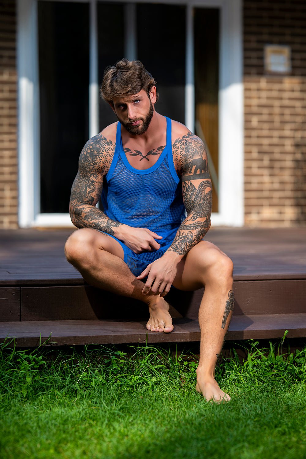 Male Power Fishnet 2.0 Tank Top Royal S/M - Image 3