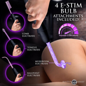 Master Series Elektrawand Rechargeable E-Stim Wand with Attachments Black - Image 6