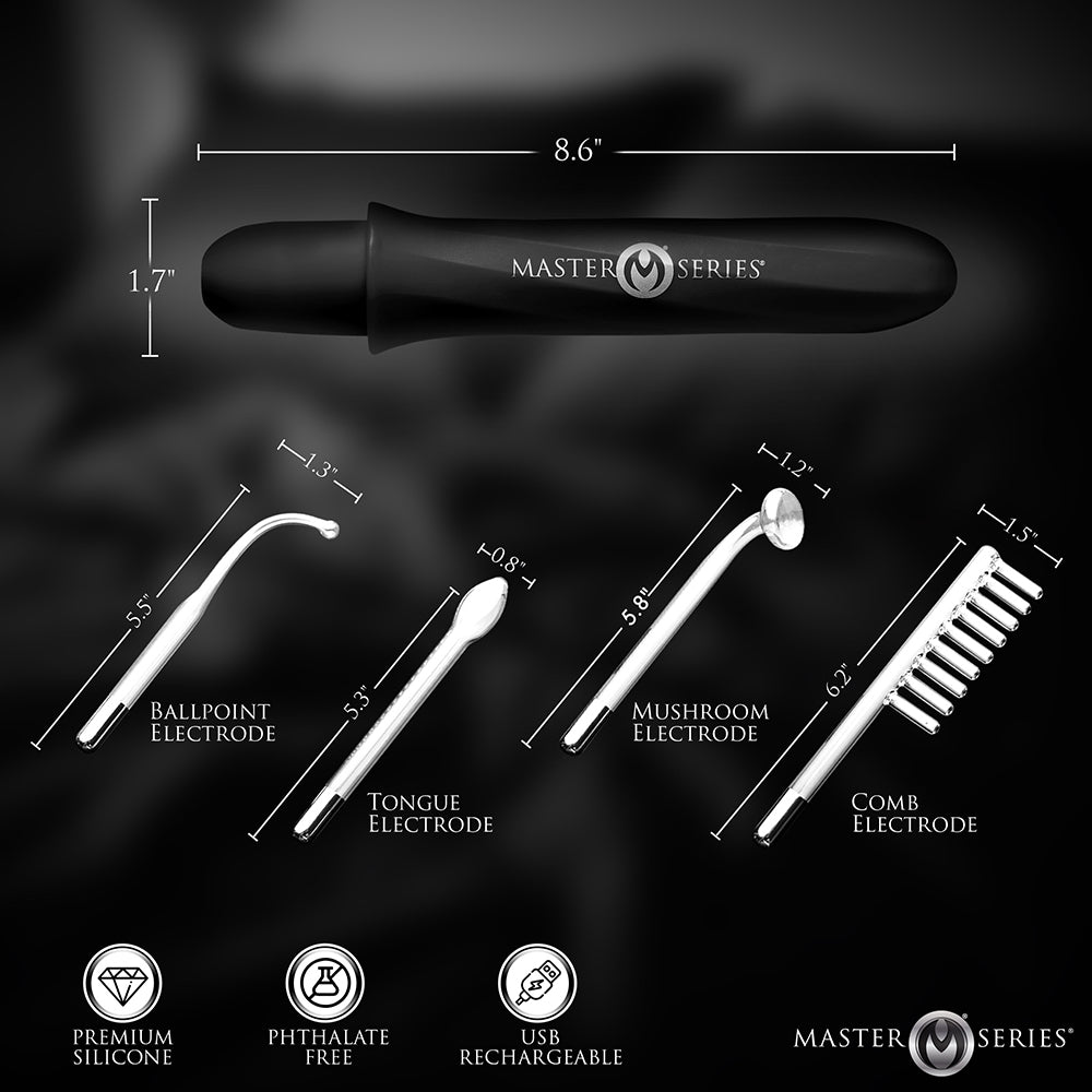 Master Series Elektrawand Rechargeable E-Stim Wand with Attachments Black - Image 7