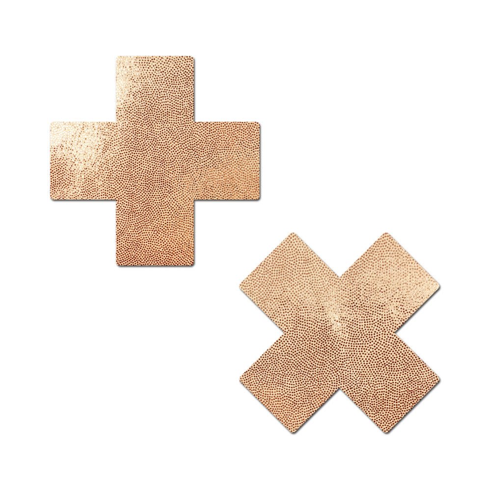 Pastease Everyday Reusable Pasties Rose Gold Vegan Luxury Suede Cross Nipple Covers