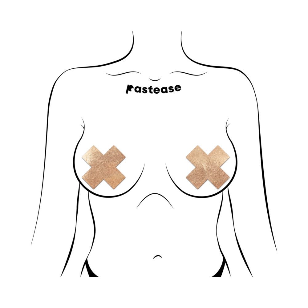 Pastease Everyday Reusable Pasties Rose Gold Vegan Luxury Suede Cross Nipple Covers - Image 2