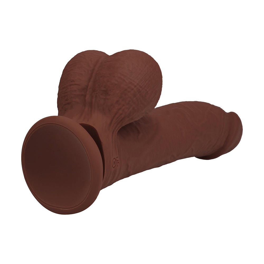 Realrock Realistic Dual Density Vibrating Silicone Dildo with Weighted Balls 6 in. Brown - Image 6