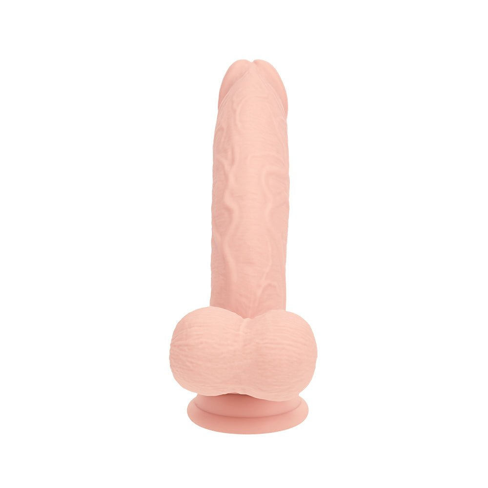 Realrock Realistic Dual Density Vibrating Silicone Dildo with Weighted Balls 6 in. Beige - Image 5