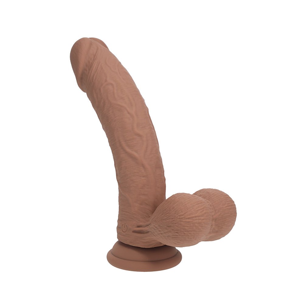 Realrock Realistic Dual Density Vibrating Silicone Dildo with Weighted Balls 6 in. Tan - Image 6