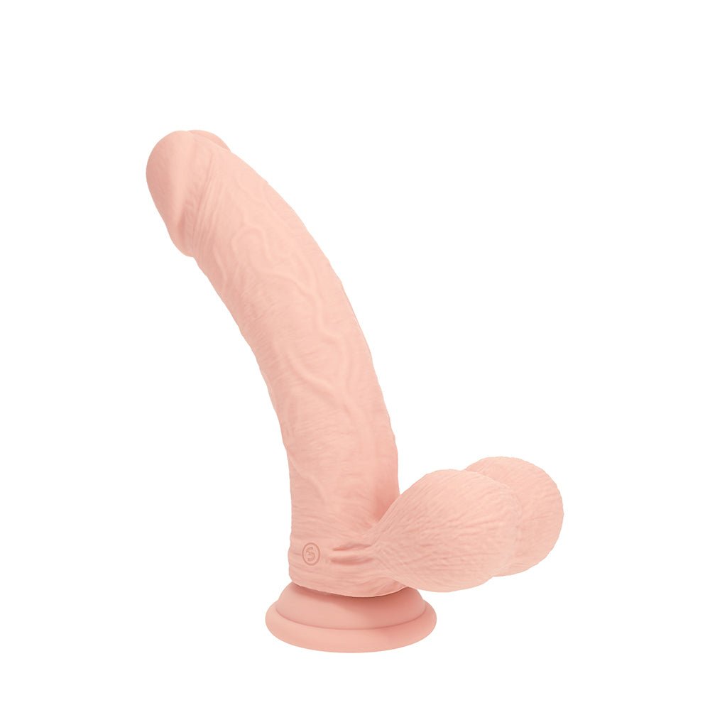 Realrock Realistic Dual Density Vibrating Silicone Dildo with Weighted Balls 7 in. Beige - Image 3