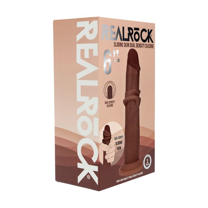Realrock Sliding Skin Dual Density Silicone Dildo 6 in. Brown