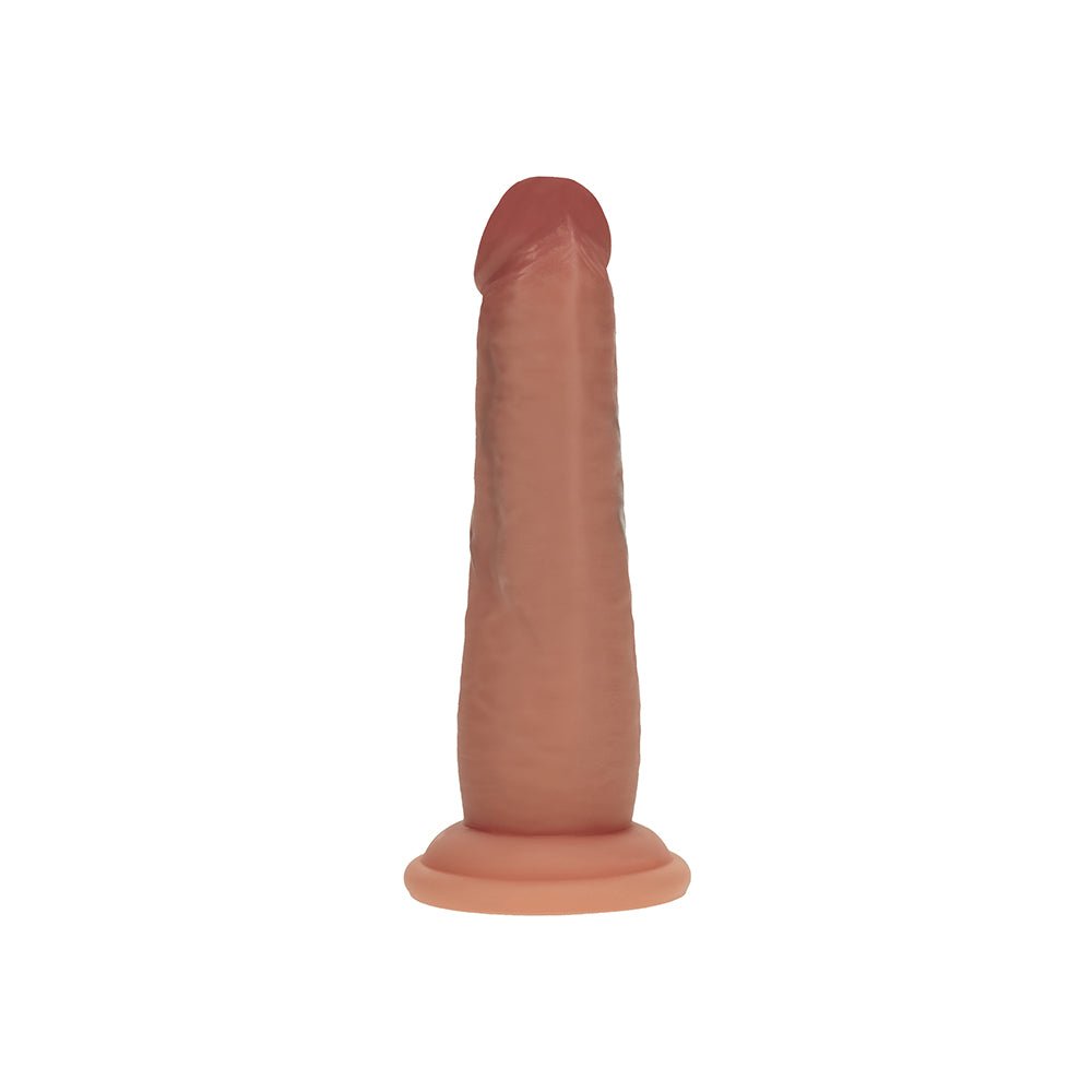 Realrock Sliding Skin Dual Density Silicone Dildo 6 in. Tan - Image 3