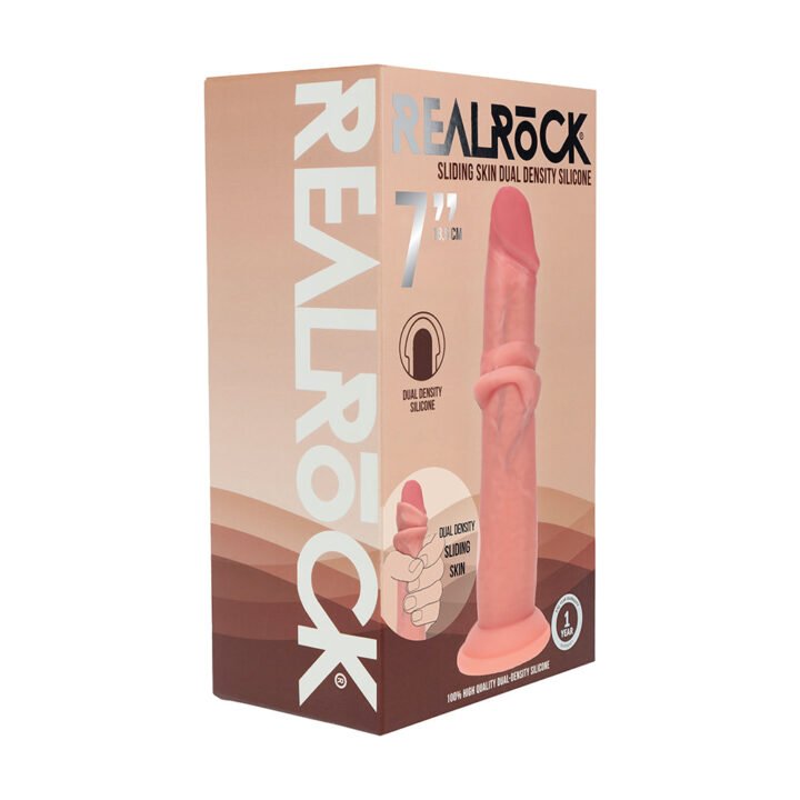 Realrock Sliding Skin Dual Density Silicone Dildo 7 in. Beige