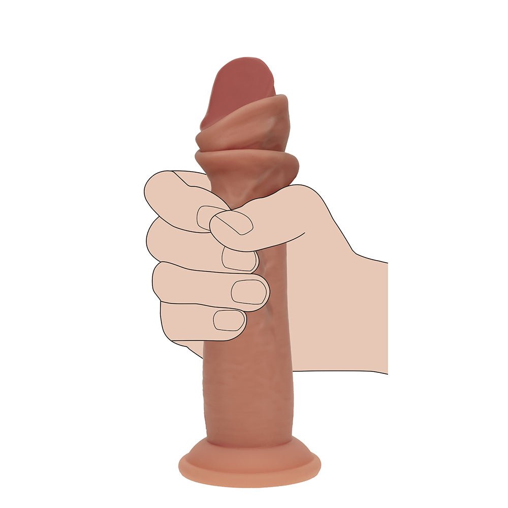 Realrock Sliding Skin Dual Density Silicone Dildo 7 in. Tan - Image 7