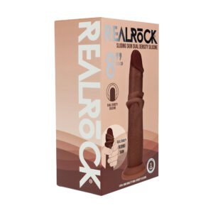 Realrock Sliding Skin Dual Density Silicone Dildo 8 in. Brown