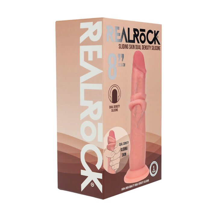 Realrock Sliding Skin Dual Density Silicone Dildo 8 in. Beige