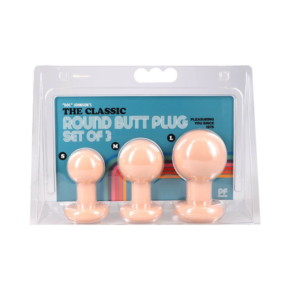The Classic Round Butt Plug Cream 3-Piece Set