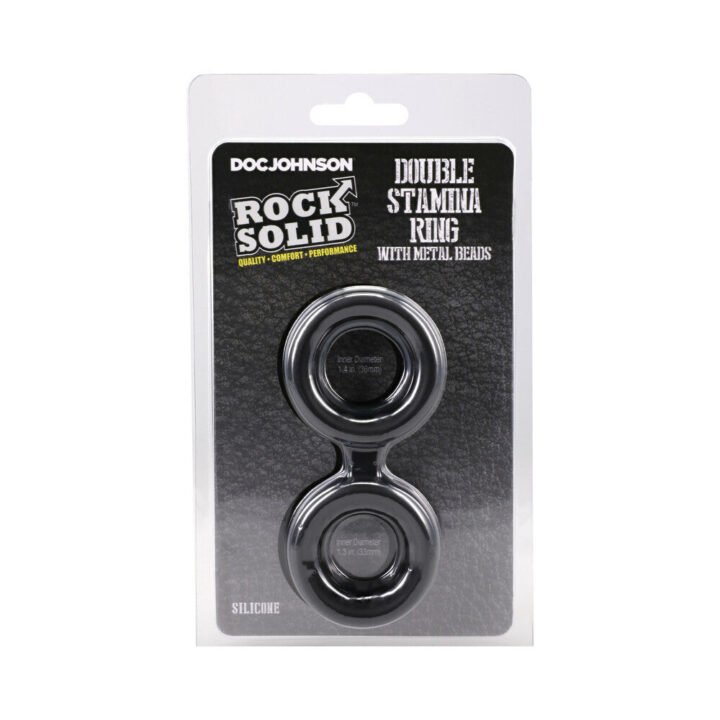 ROCK SOLID Silicone Double Stamina Ring with Metal Beads Black