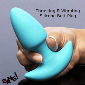 BANG! Thrusting & Vibrating Silicone Butt Plug Blue - Image 9