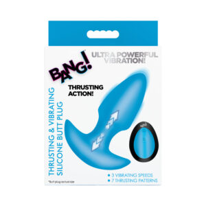 BANG! Thrusting & Vibrating Silicone Butt Plug Blue - Image 10
