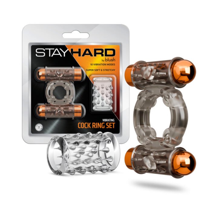 Stay Hard Vibrating Cock Ring Set with Sleeve and 2 Bullets