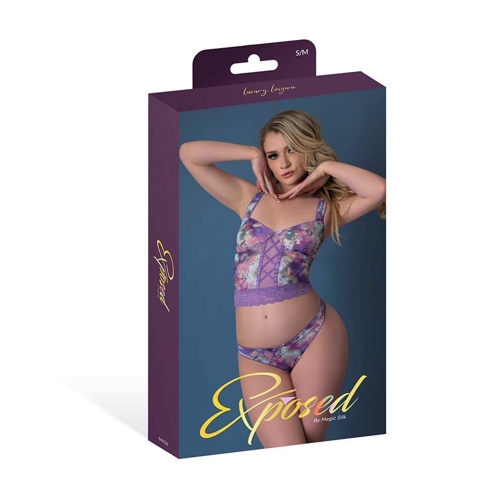 Magic Silk Wisteria Mist Bustier Cami & Thong Set Floral L/XL