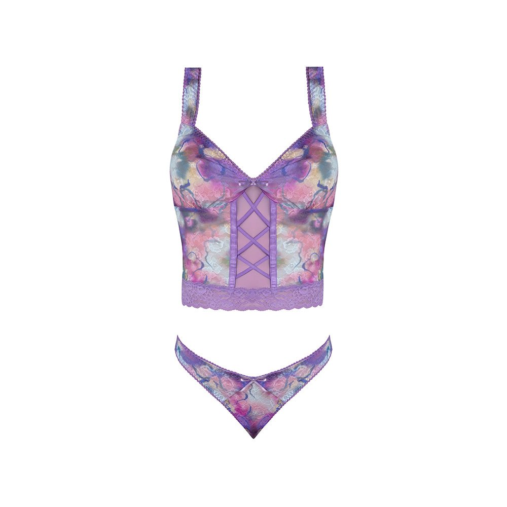 Magic Silk Wisteria Mist Bustier Cami & Thong Set Floral L/XL - Image 6