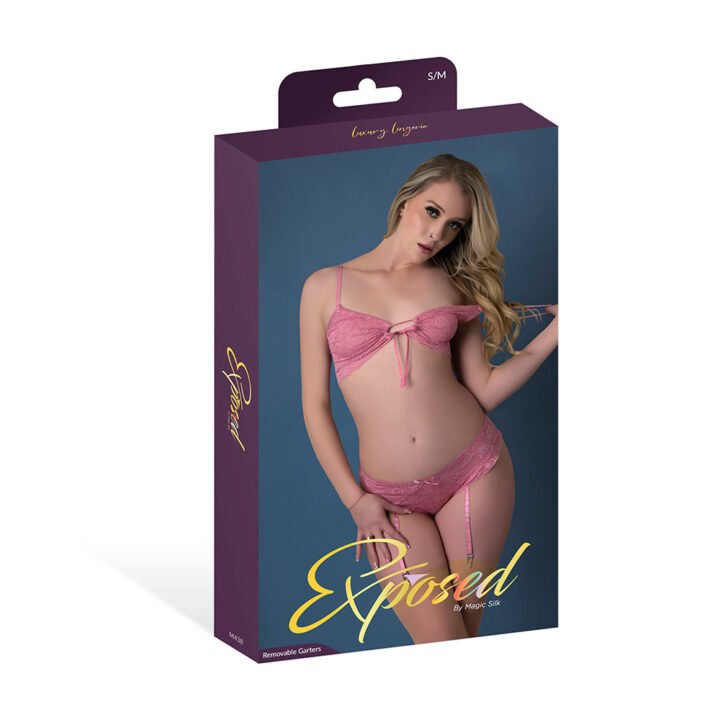 Magic Silk Wisteria Mist Bralette & Panty with Removable Garters Pink L/XL